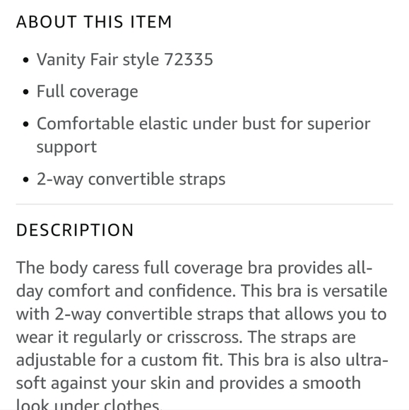 Vanity Fair (Size 36DD) Ivory Full Coverage 2-Way Convertible Bra (NWT) - Picture 7 of 7